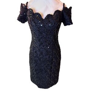 ZUM ZUM Vintage Size S Black Sequin Lace Party Dress USA Made Union Made ILGWU